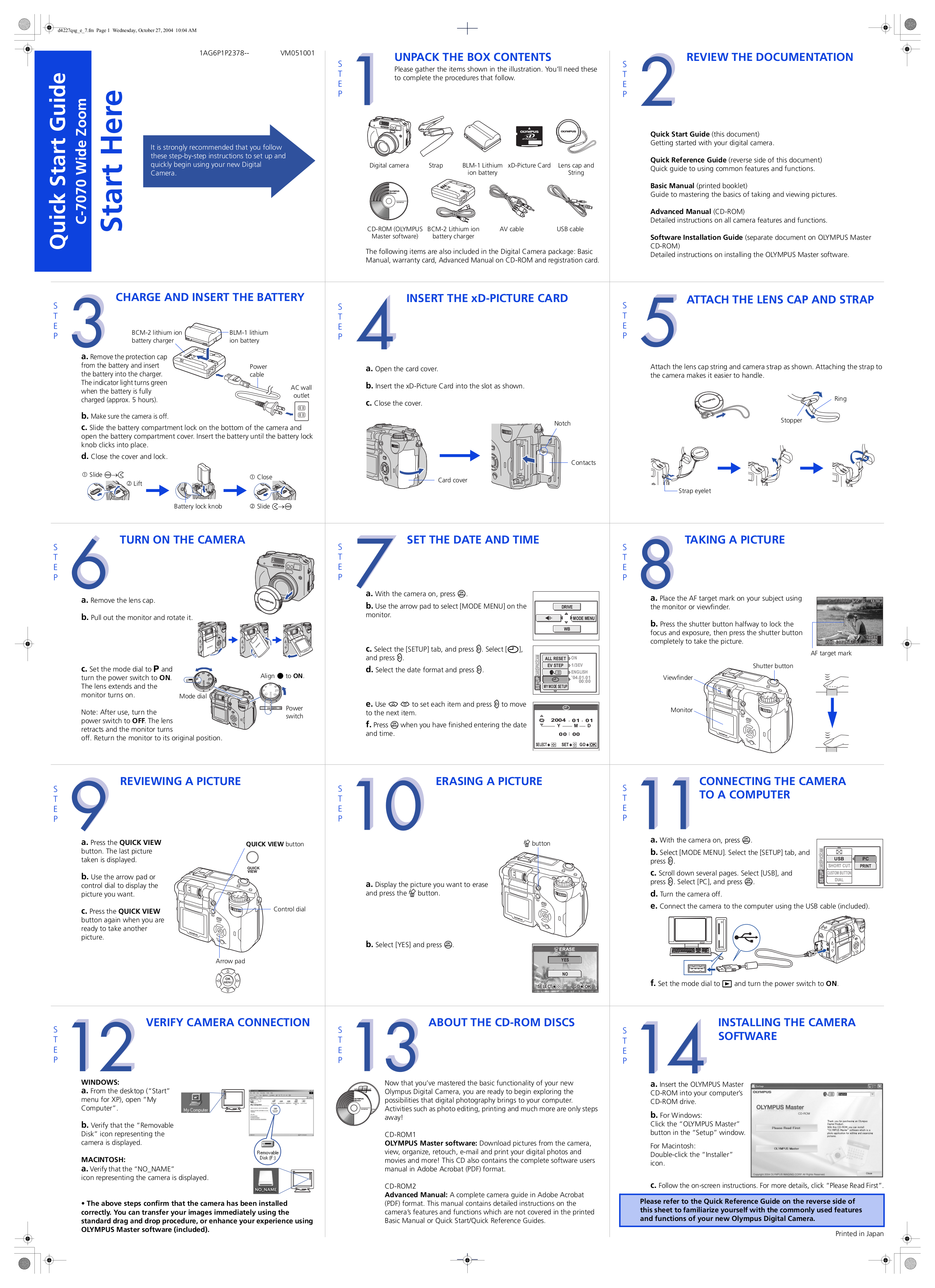 pdf for Olympus Digital Camera CAMEDIA C-7070 Wide Zoom manual
