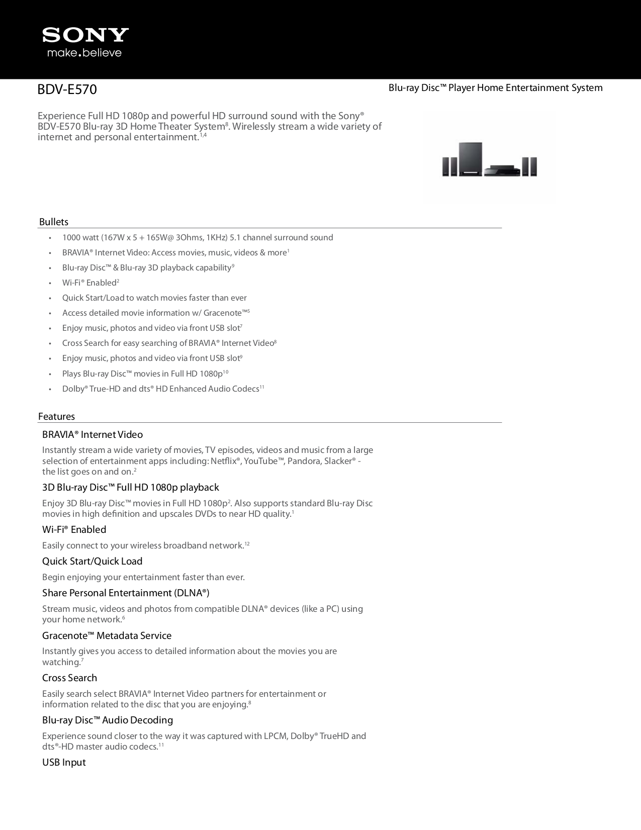 pdf for Sony Home Theater BDV-E570 manual