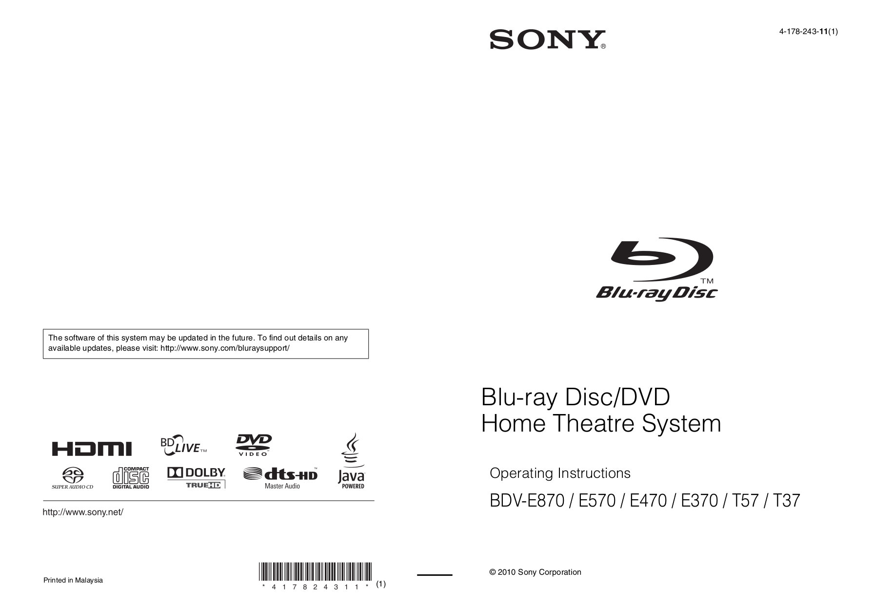 pdf for Sony Home Theater BDV-E570 manual