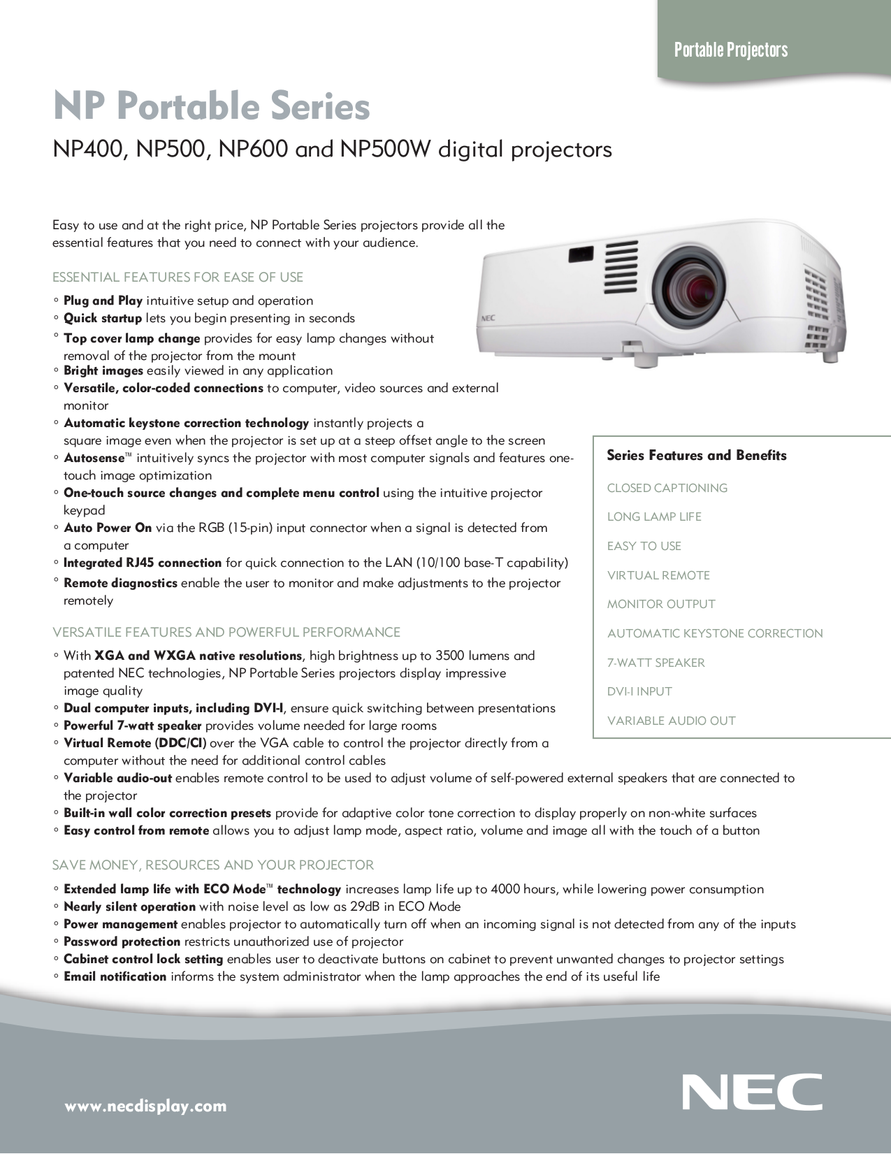 pdf for NEC Projector NP400 manual