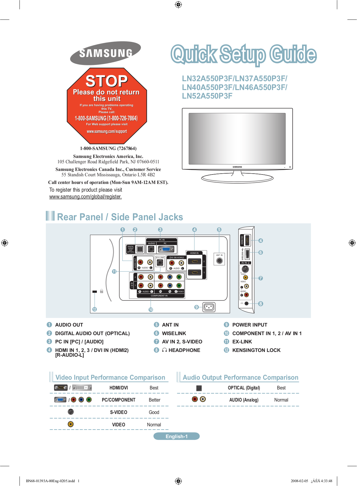 Download free pdf for Samsung LN40A550 TV manual