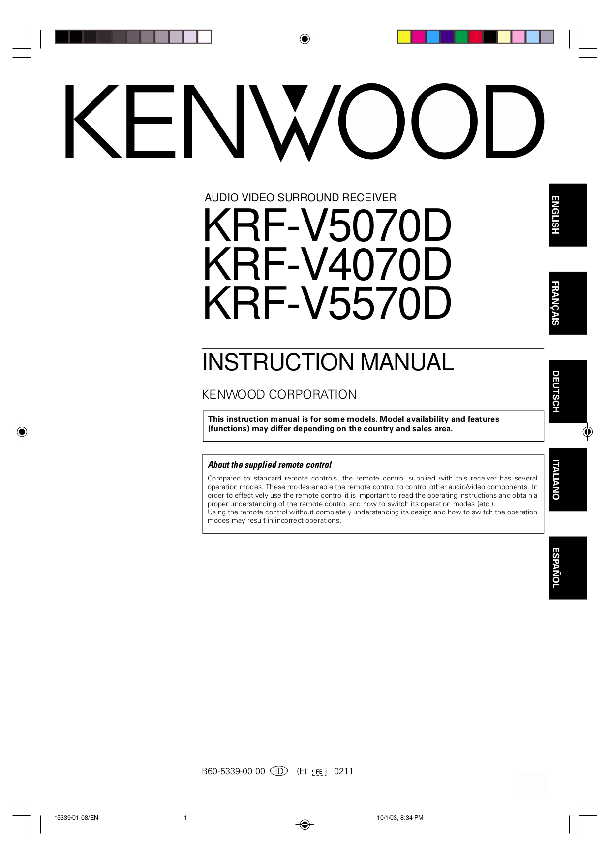 pdf for Kenwood Receiver KR-V5570 manual
