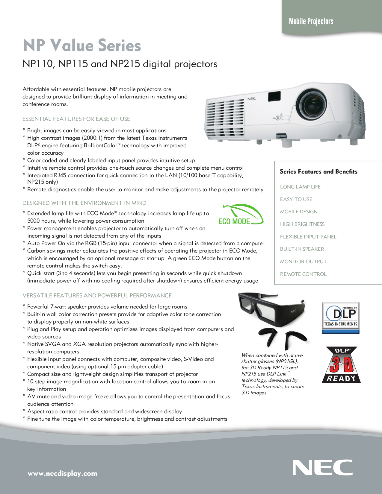 pdf for NEC Projector NP110 manual