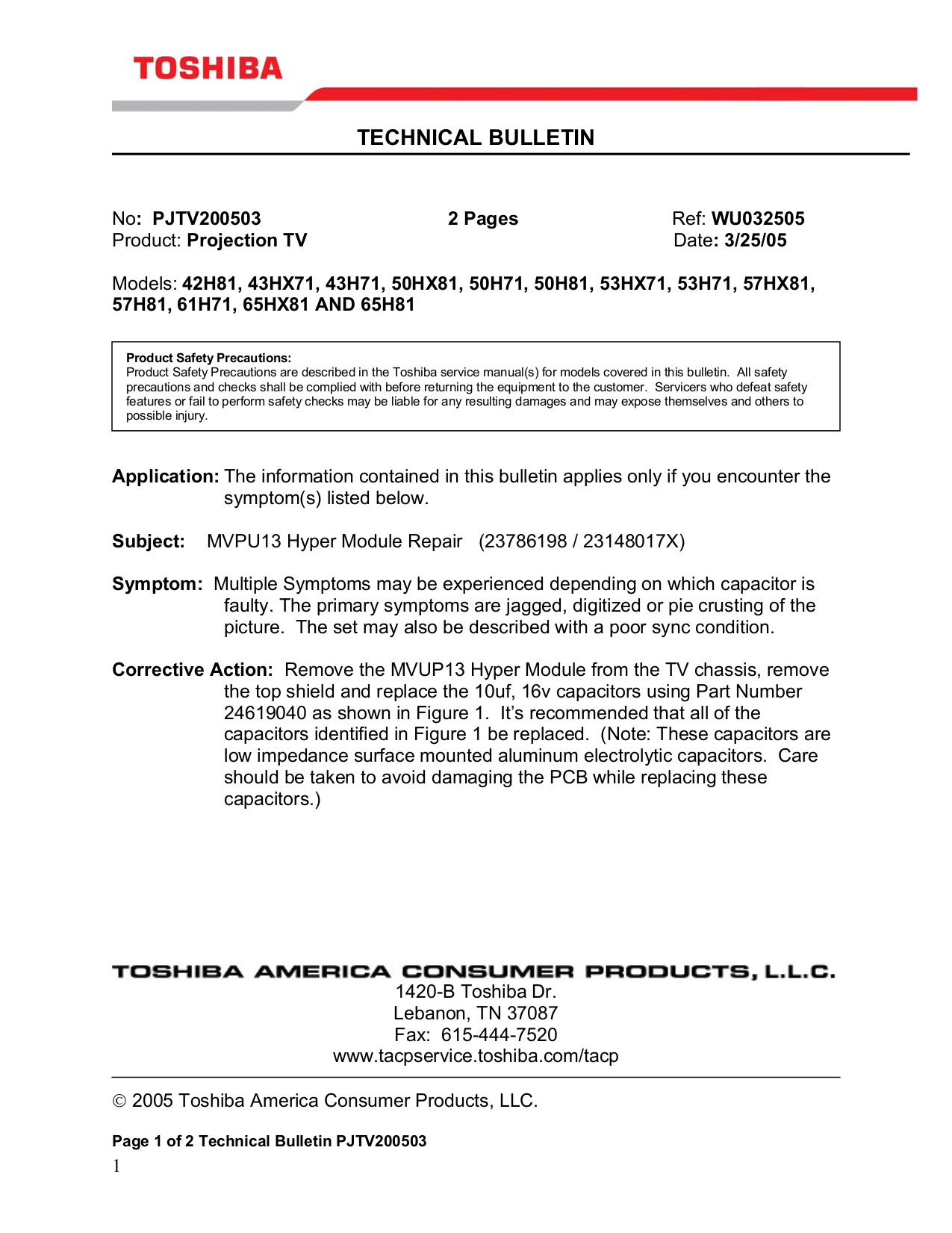 pdf for Toshiba TV 42H83 manual