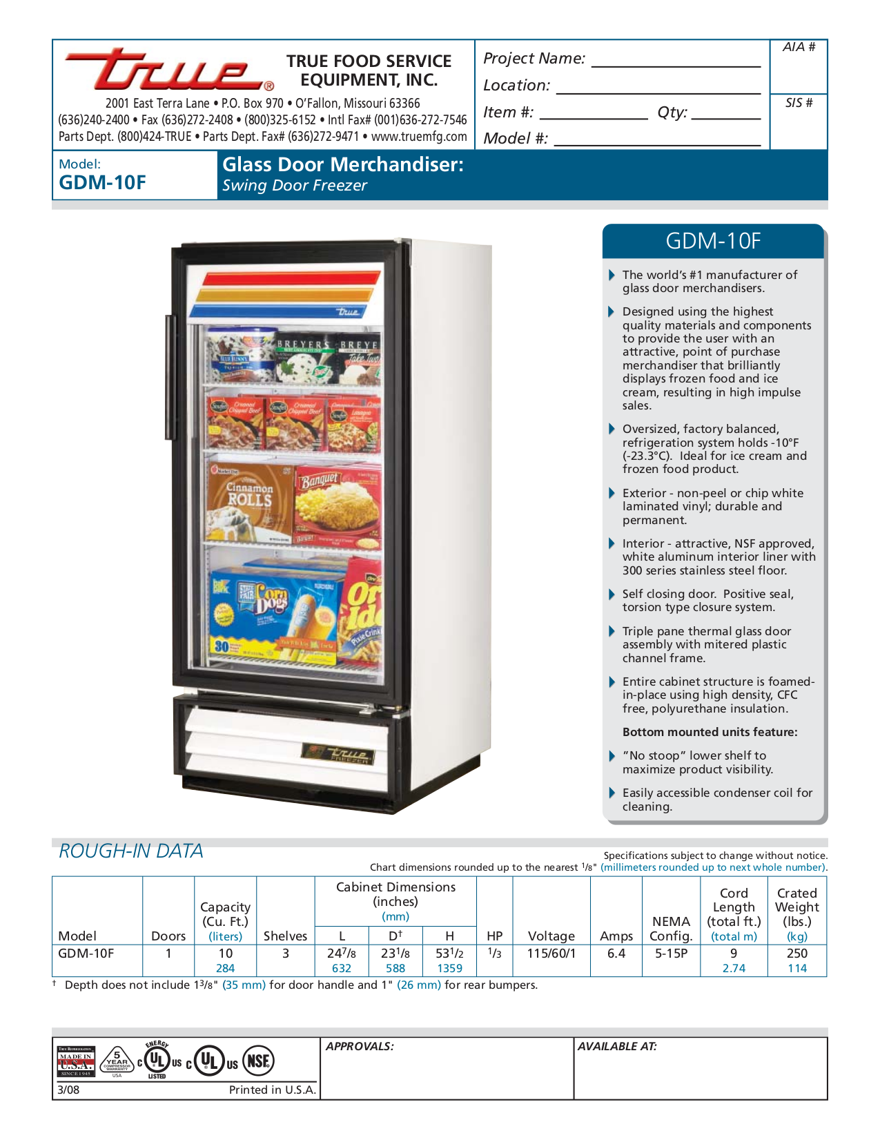 Download free pdf for True GDM-12F Freezer manual