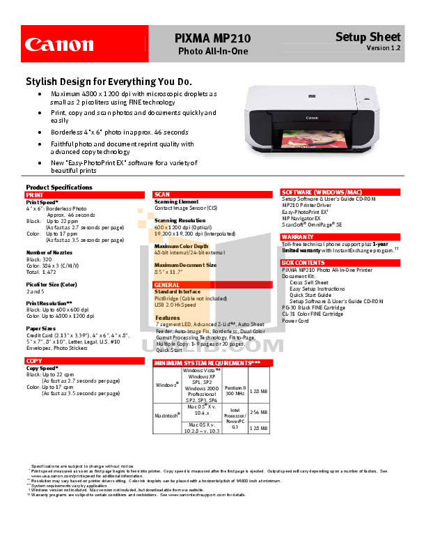 manual for canon mp210 printer