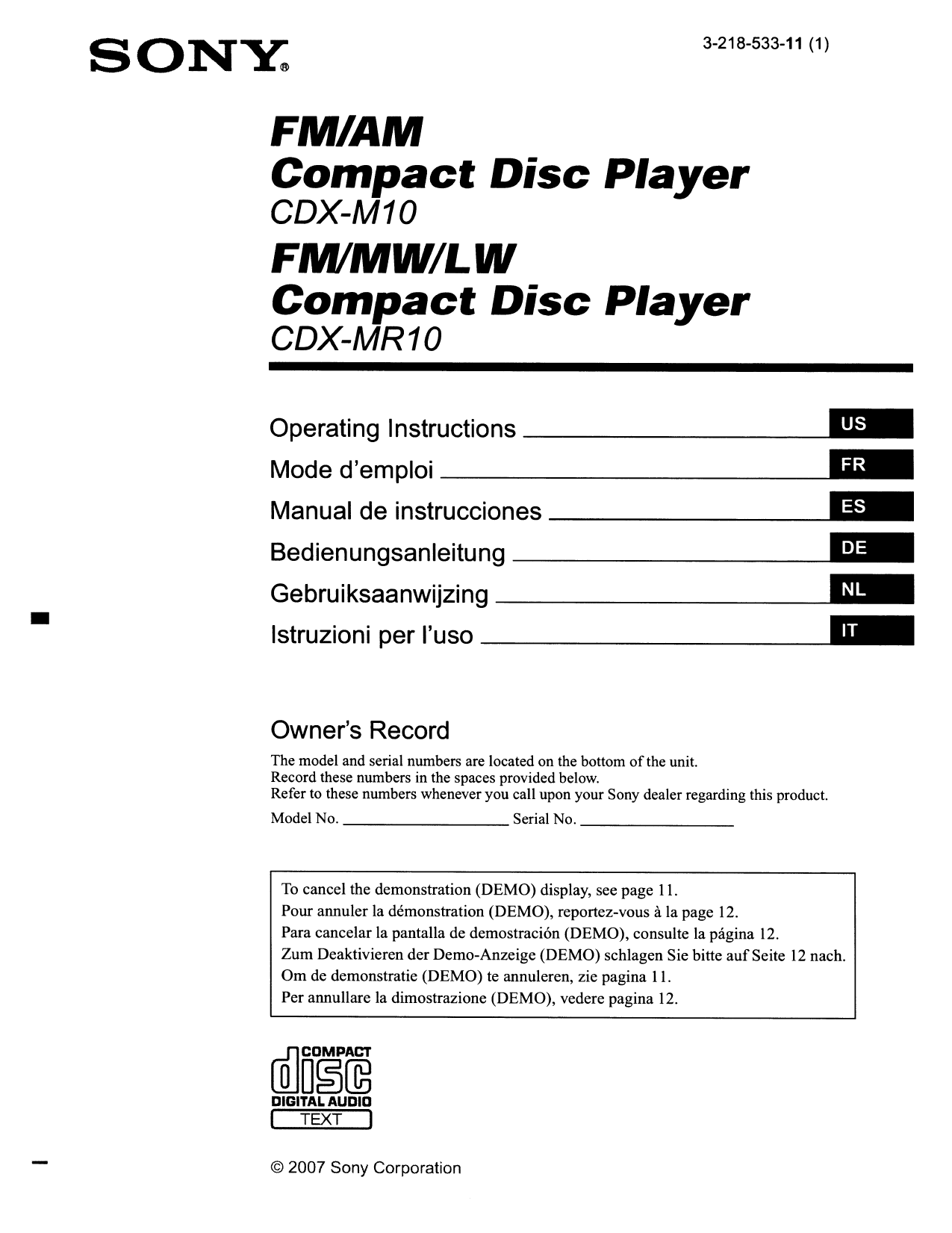 Download free pdf for sony cdx-m10 car receiver manual.
