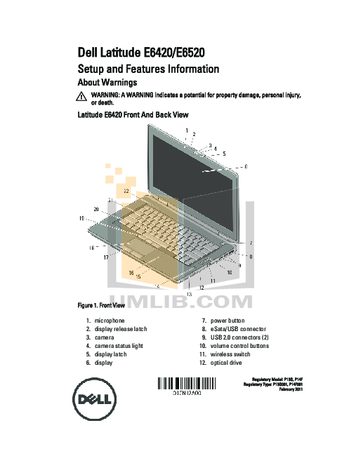 Download free pdf for Dell Latitude E6420 Laptop manual