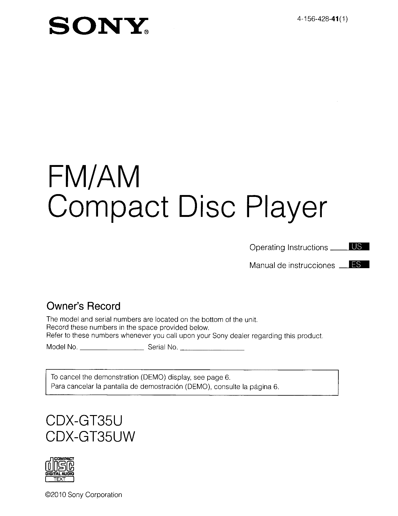 pdf for Sony Car Receiver Xplod CDX-GT35U manual