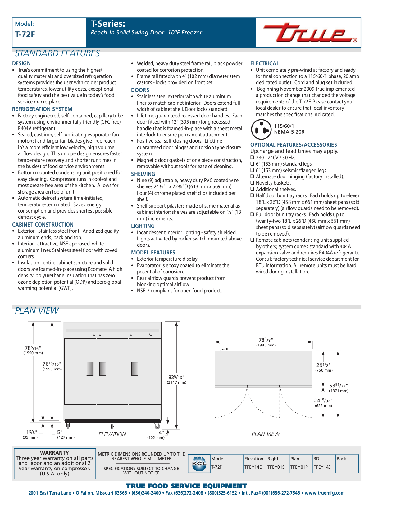 PDF manual for True Freezer T72F