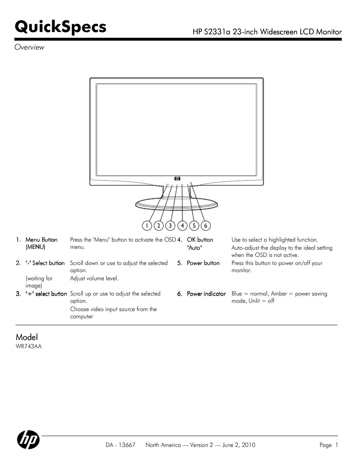 Download free pdf for HP S2331a Monitor manual