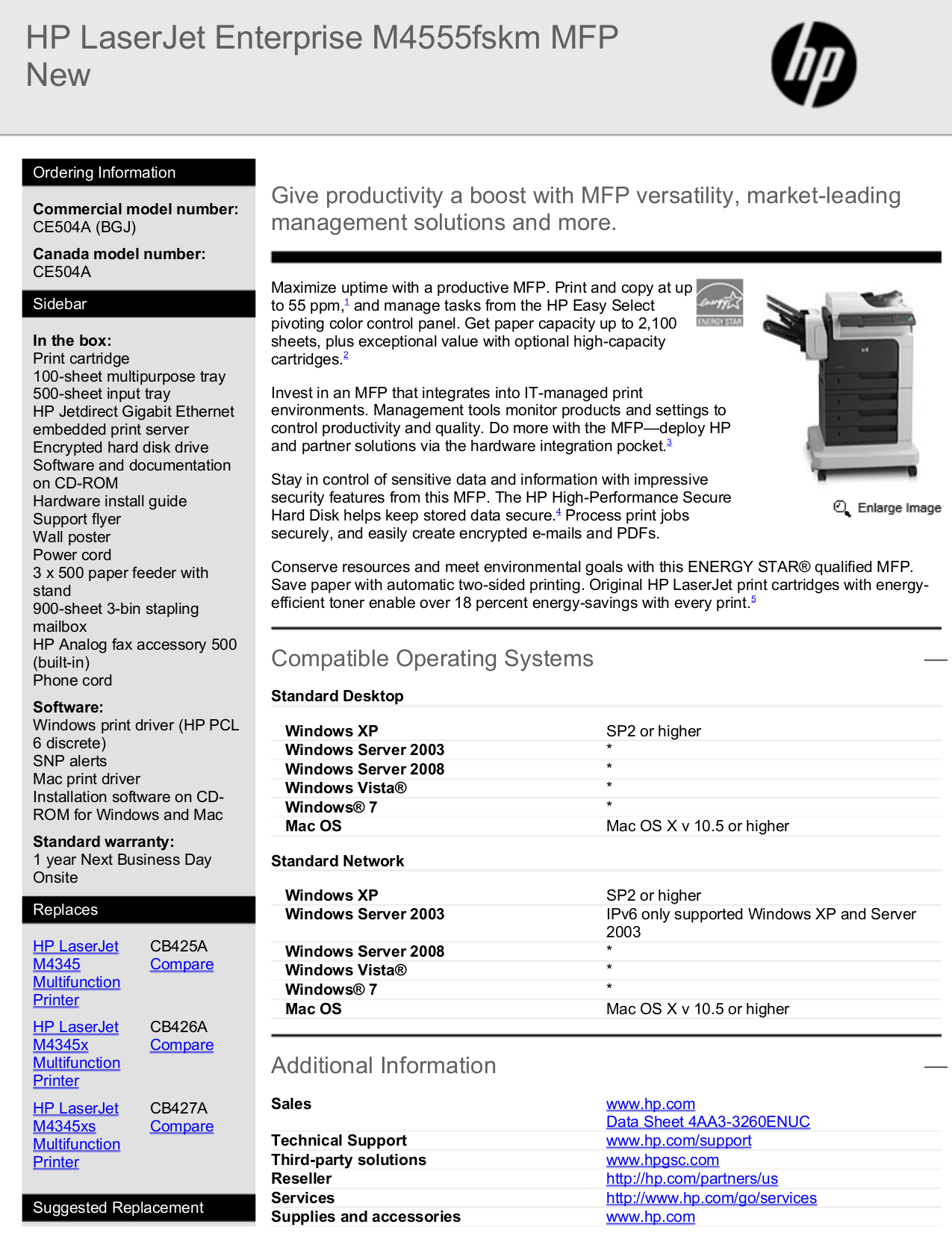 pdf for HP Multifunction Printer Laserjet,Color Laserjet M4345 manual