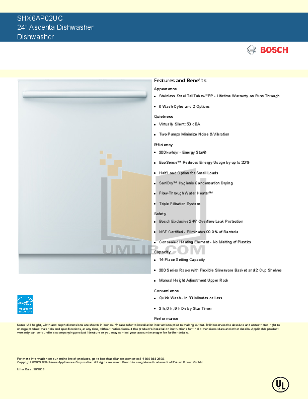 Download free pdf for Bosch Ascenta SHX6AP05UC Dishwasher manual
