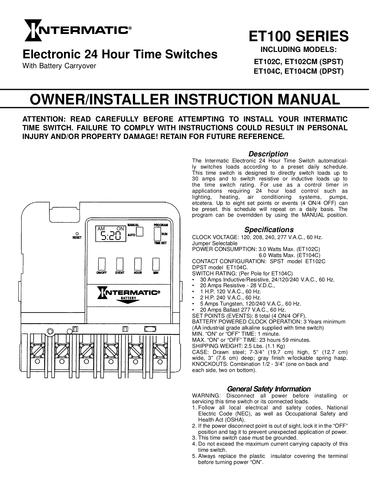 Download free pdf for Intermatic ET104C Time Switches Other manual