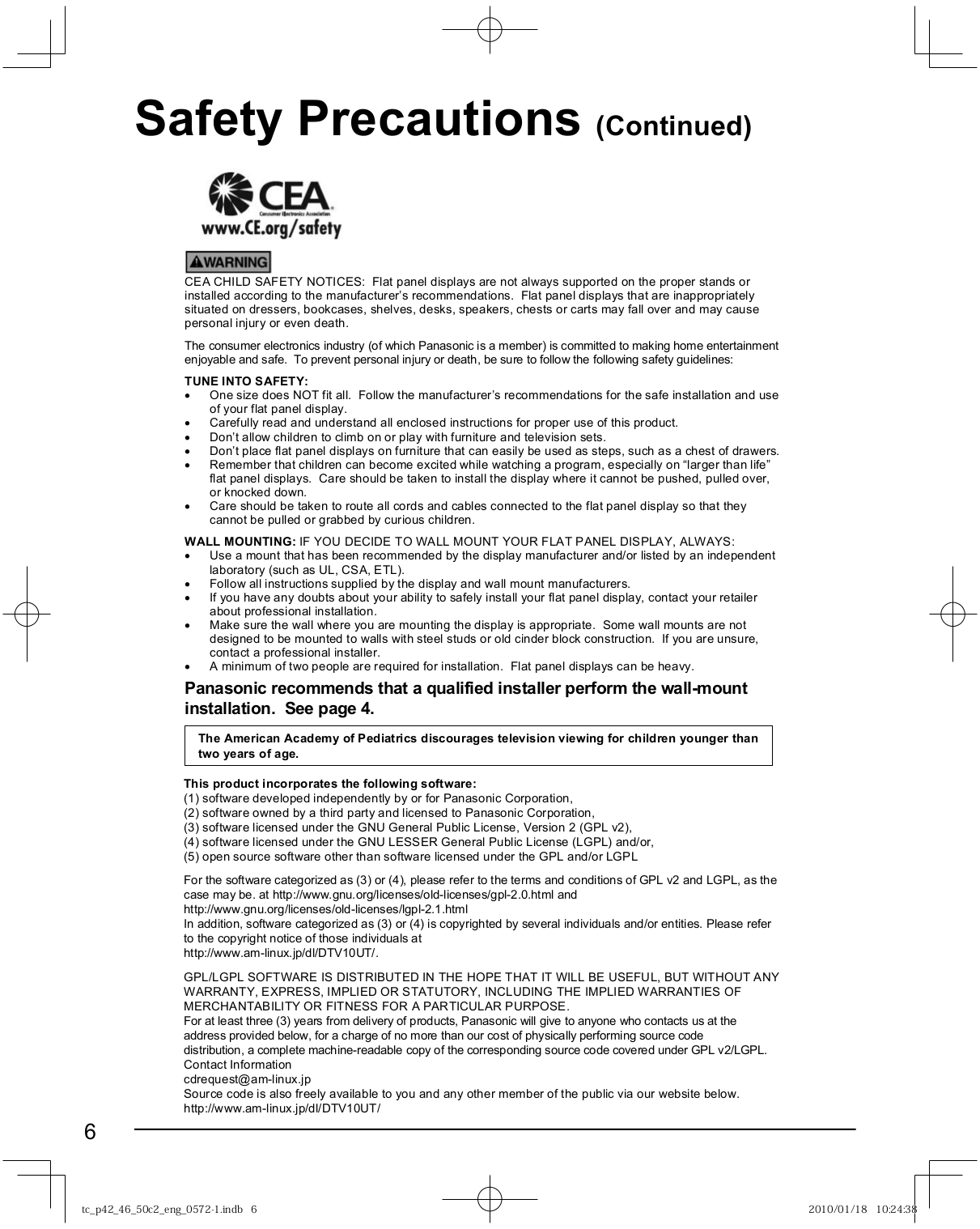 ... Panasonic TV Viera TC-P50C2 pdf page preview ...