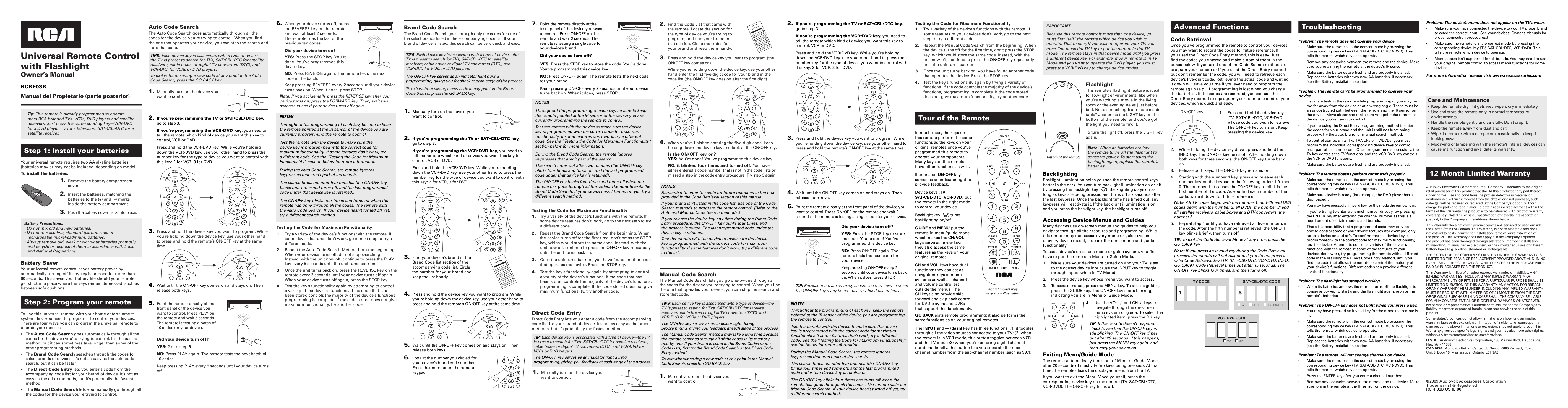 Download free pdf for RCA RCRF03B Remote Control manual