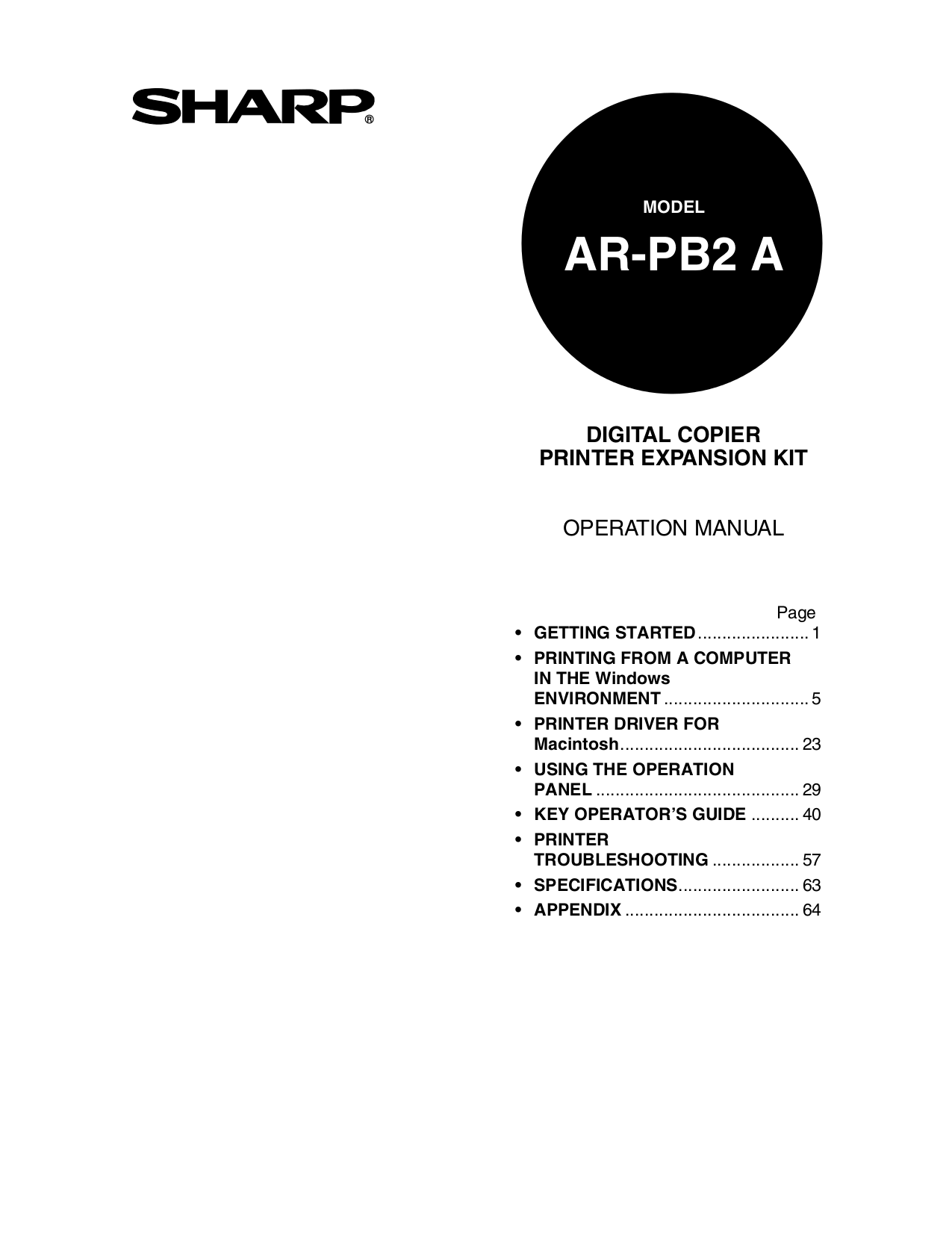 pdf for Sharp Copier AR-407 manual