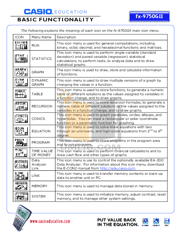 PDF manual for Casio Calculator fx-9750GII