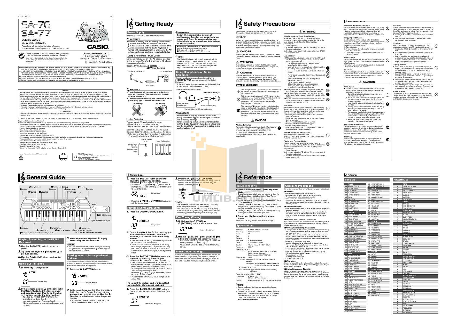 Download free pdf for Casio SA-65 Music Keyboard manual