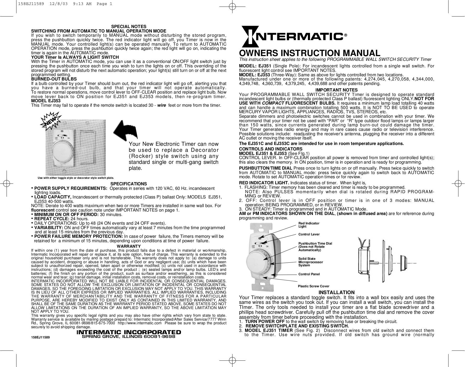 intermatic timer manuals