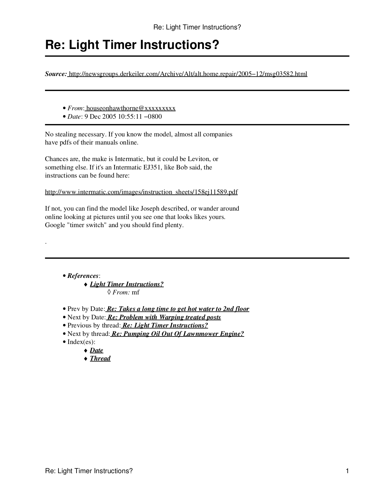 Download free pdf for Intermatic EJ351 Timers Other manual