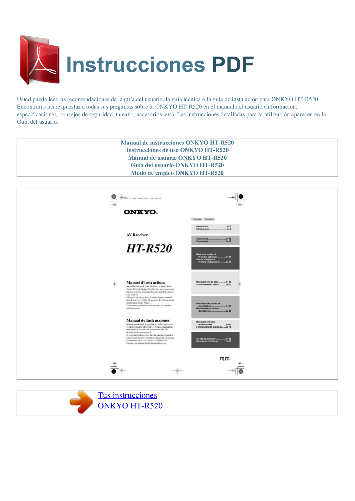 pdf for Onkyo Receiver HT-R520 manual