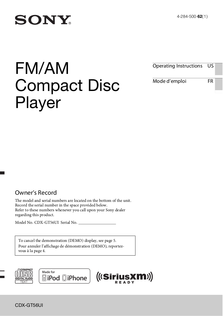pdf for Sony Car Receiver Xplod CDX-GT56UI manual