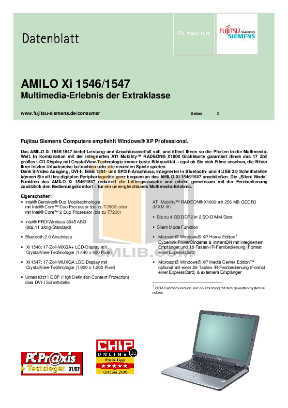 Fujitsu siemens amilo xi 1546 инструкция