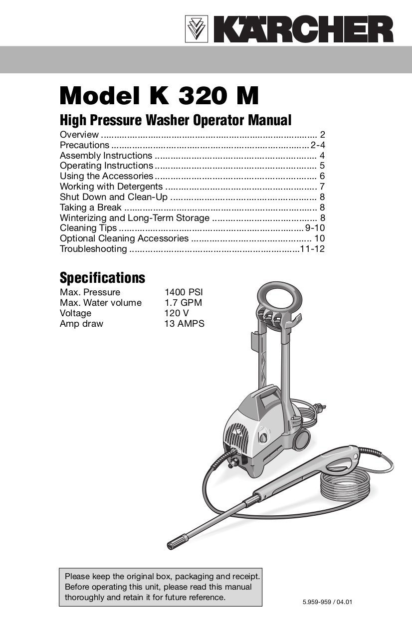 Download free pdf for Karcher K 320 M Pressure Washers Other manual