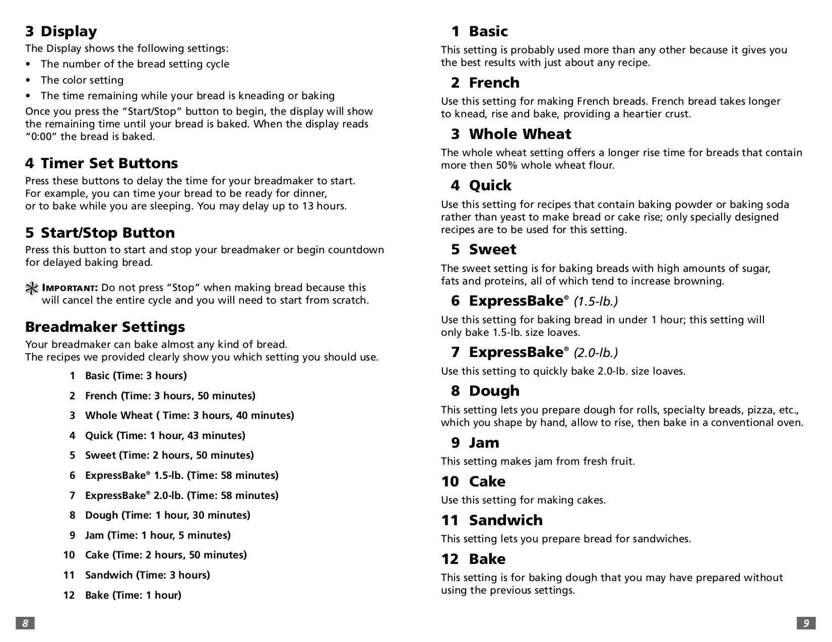 PDF manual for Sunbeam Bread Maker 5891