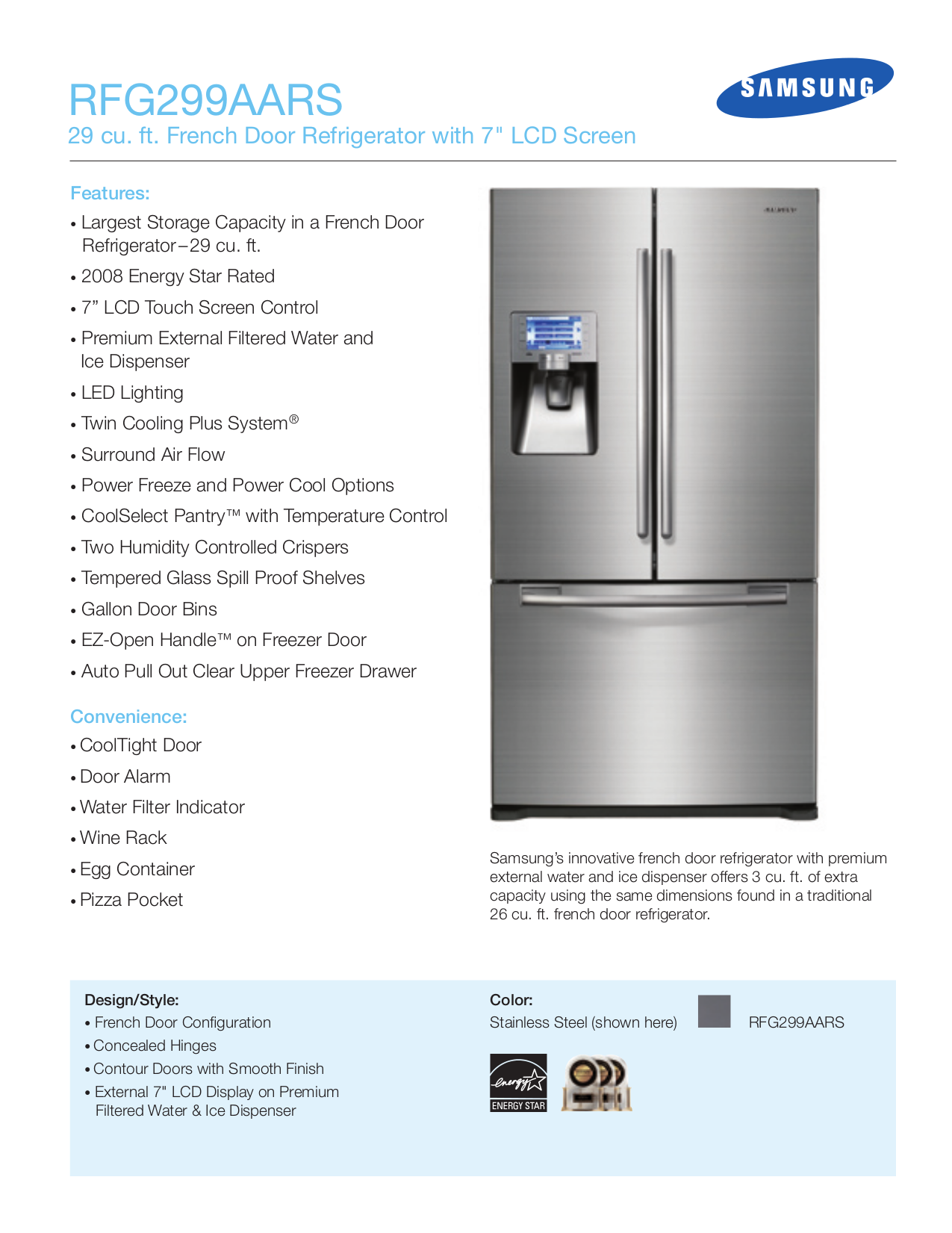 Download free pdf for Samsung RFG299AARS Refrigerator manual