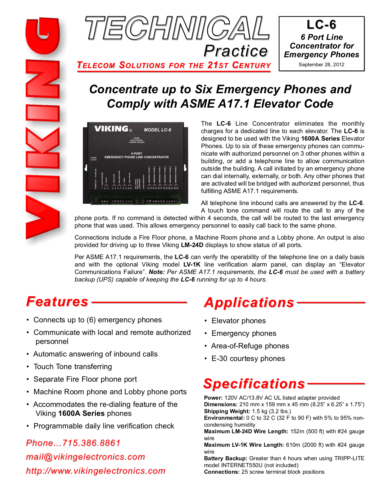 ELEVATOR COMMUNICATIONS FAILURE LV-1K viking electronics