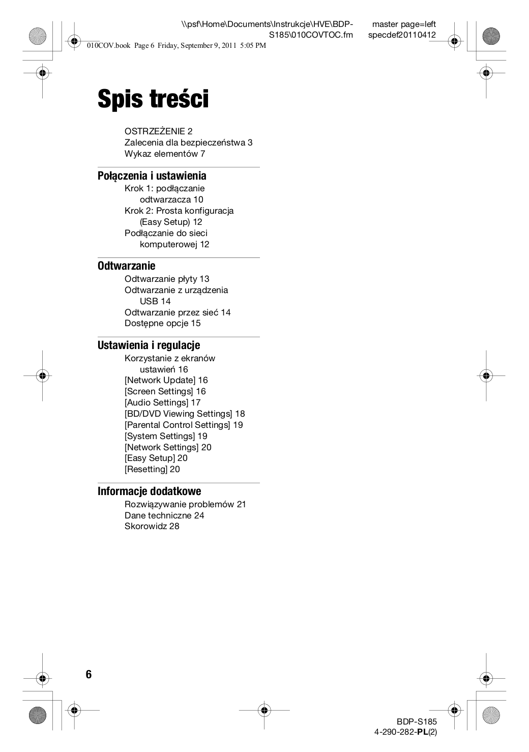 ... Sony DVD Players BDP-S185 pdf page preview ...