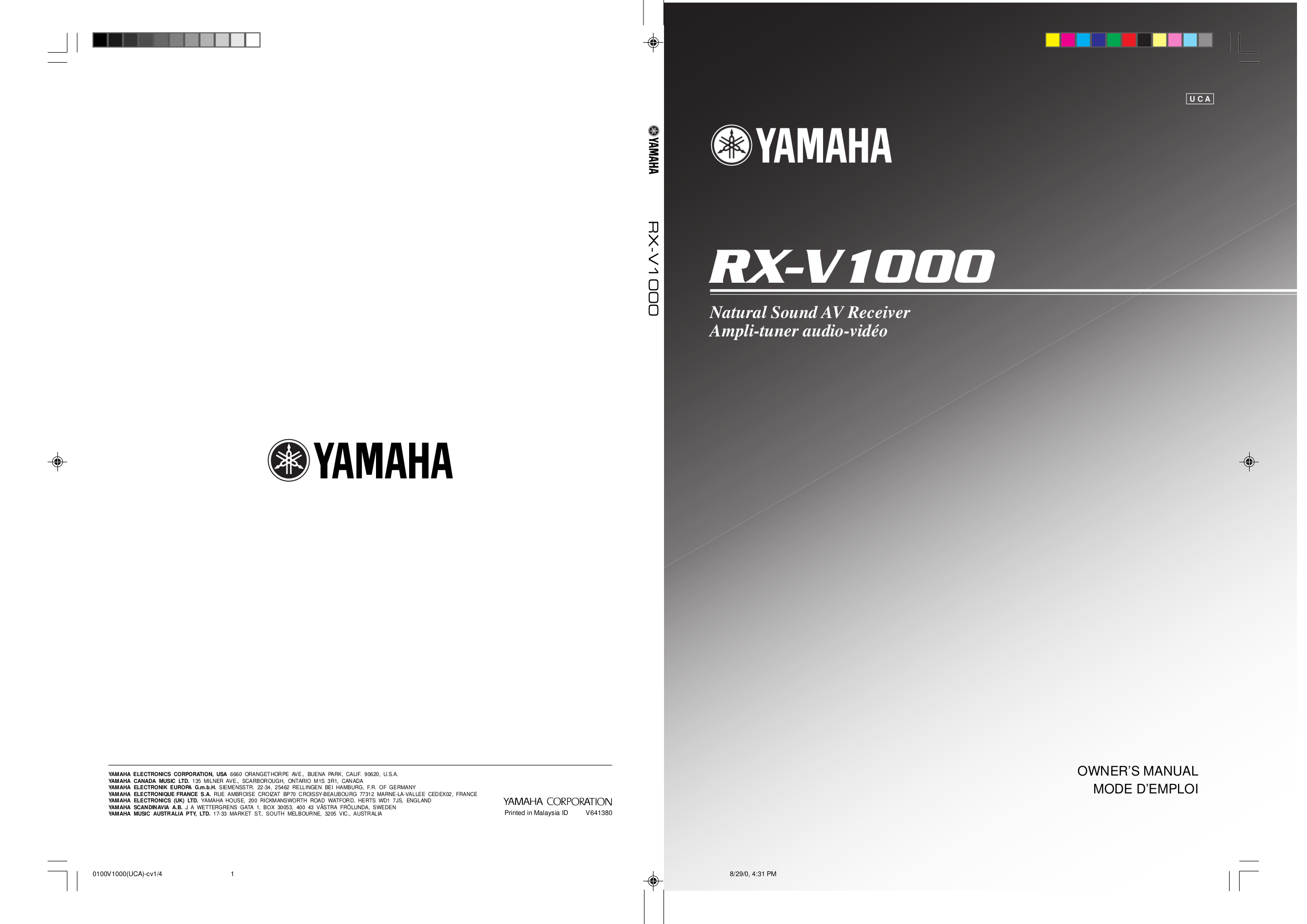 Download free pdf for Yamaha RX-V1000 Receiver manual