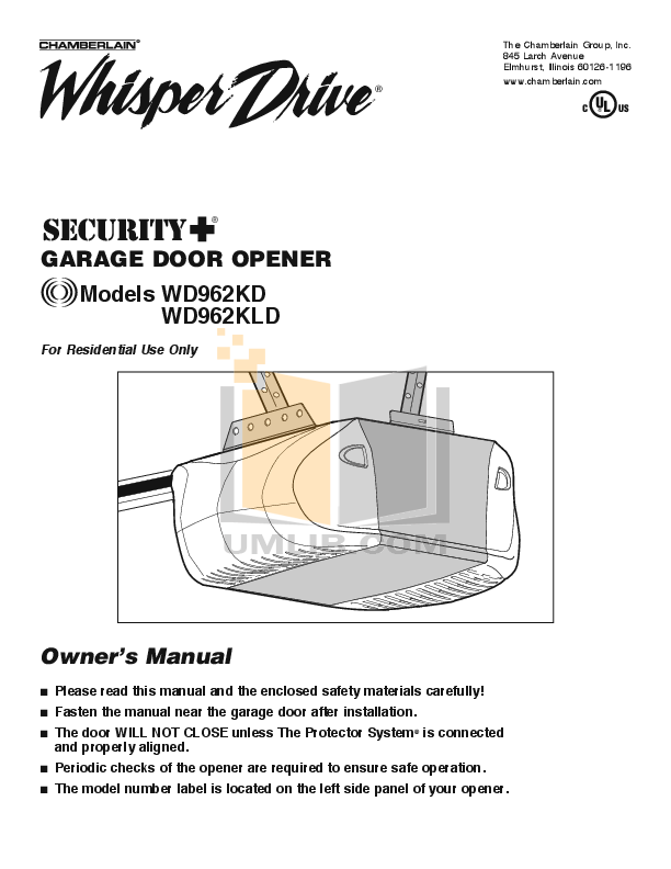 Download Free Pdf For Chamberlain Whisper Drive 8200c Garage Door