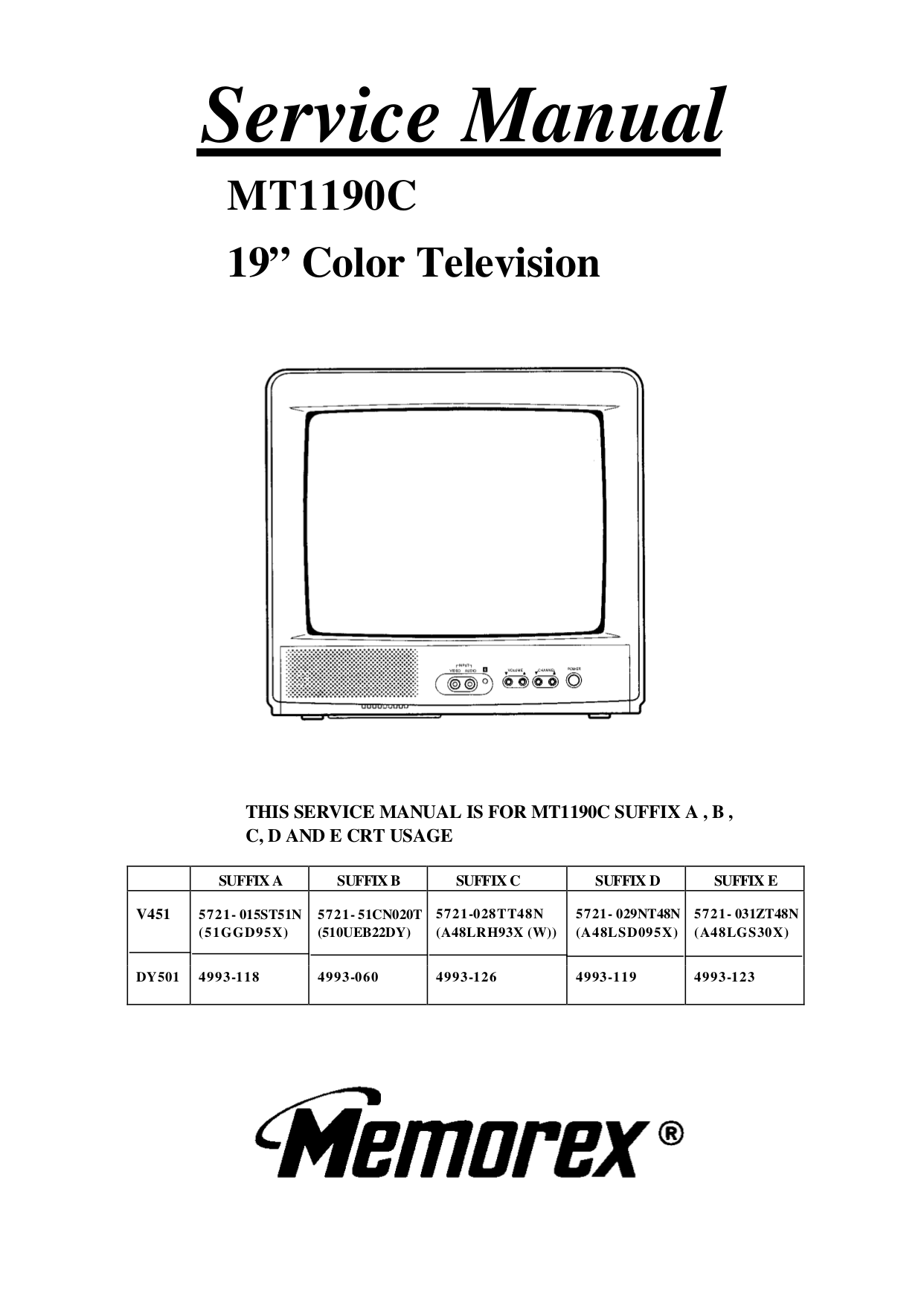 Download free pdf for Memorex MT1192 TV manual Download free pdf for Memorex MT1192 TV manual