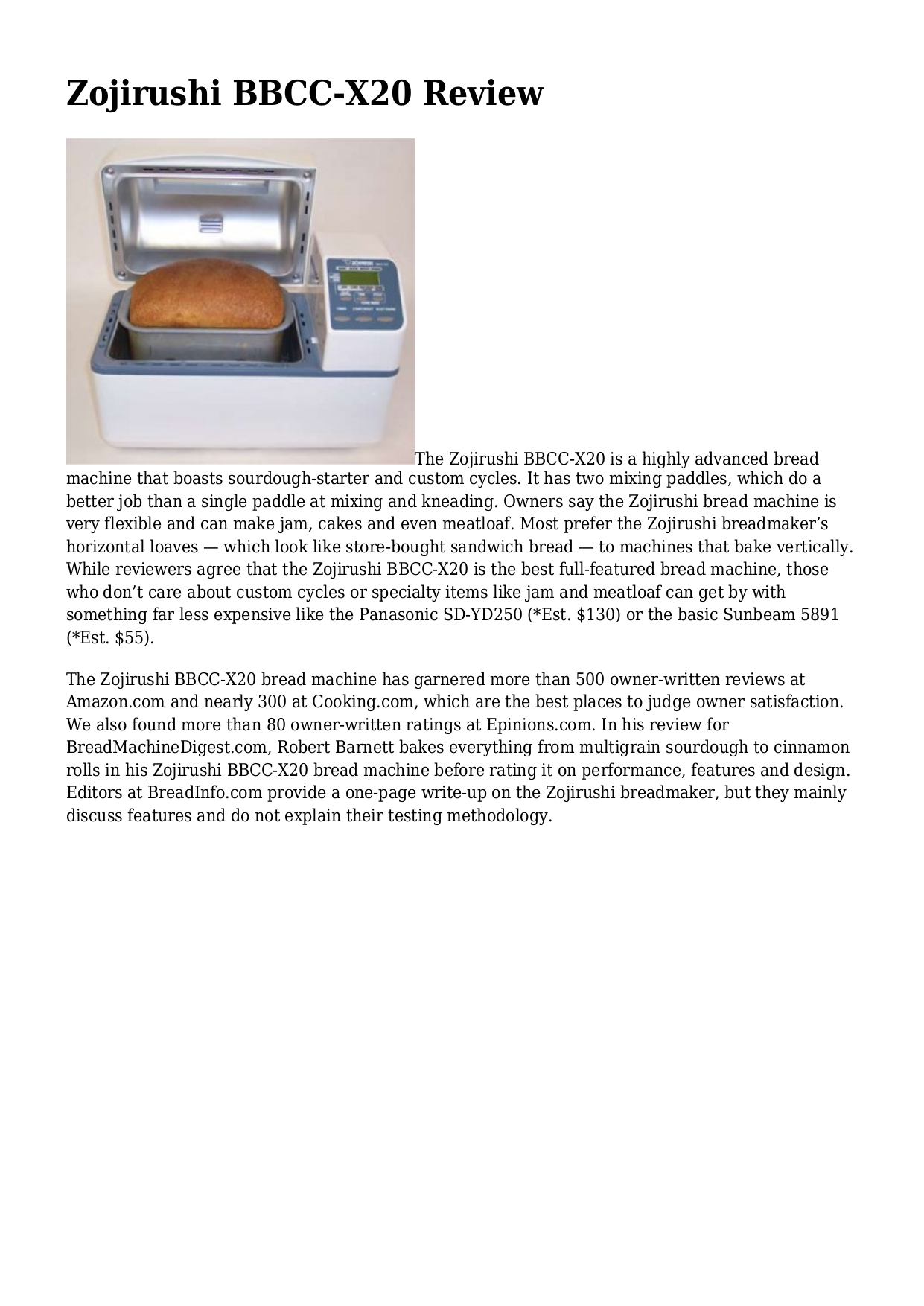 Download free pdf for Zojirushi BBCC-X20 Bread Maker manual