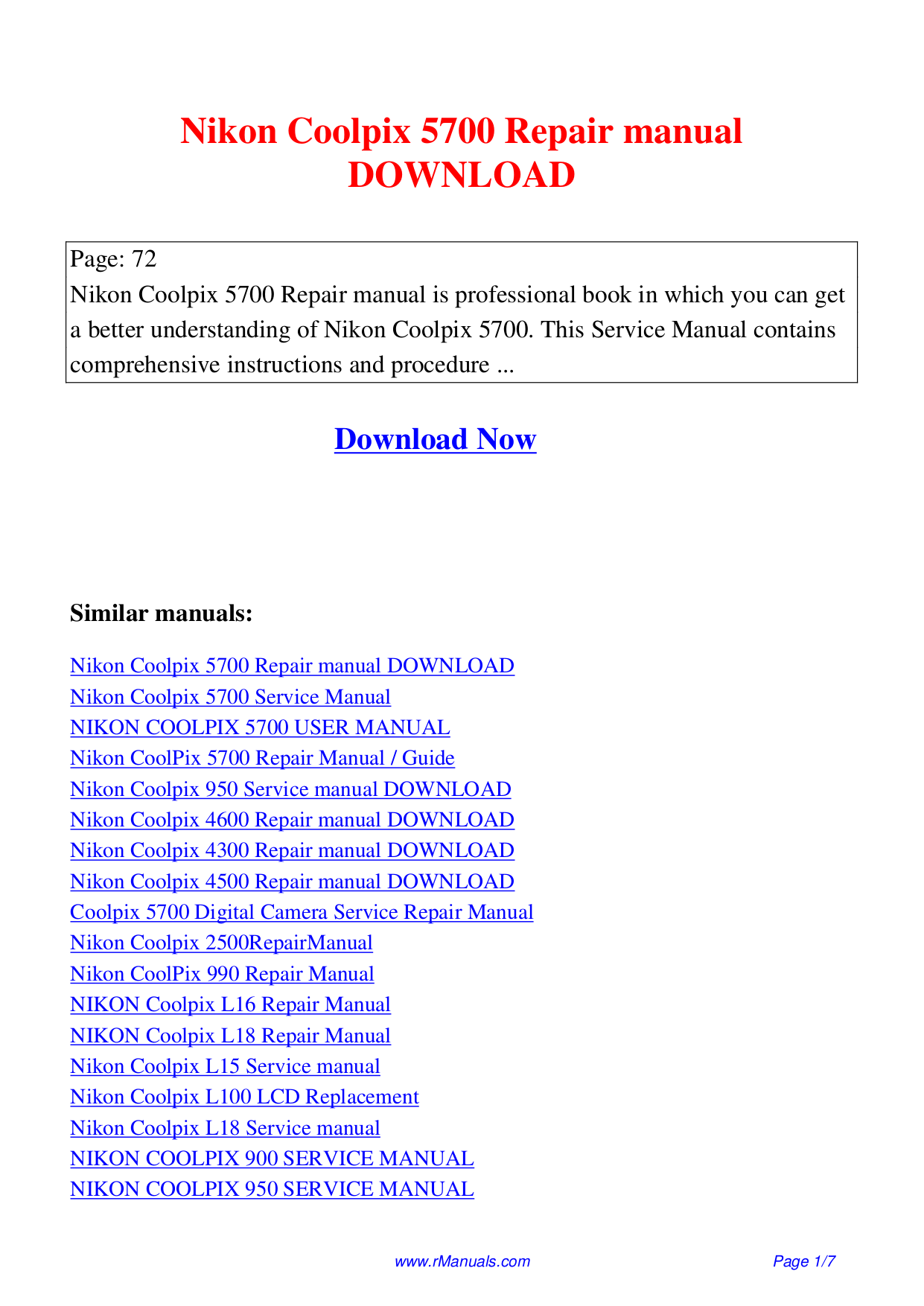 Nikon Digital Camera CoolPix L100 pdf page preview ...