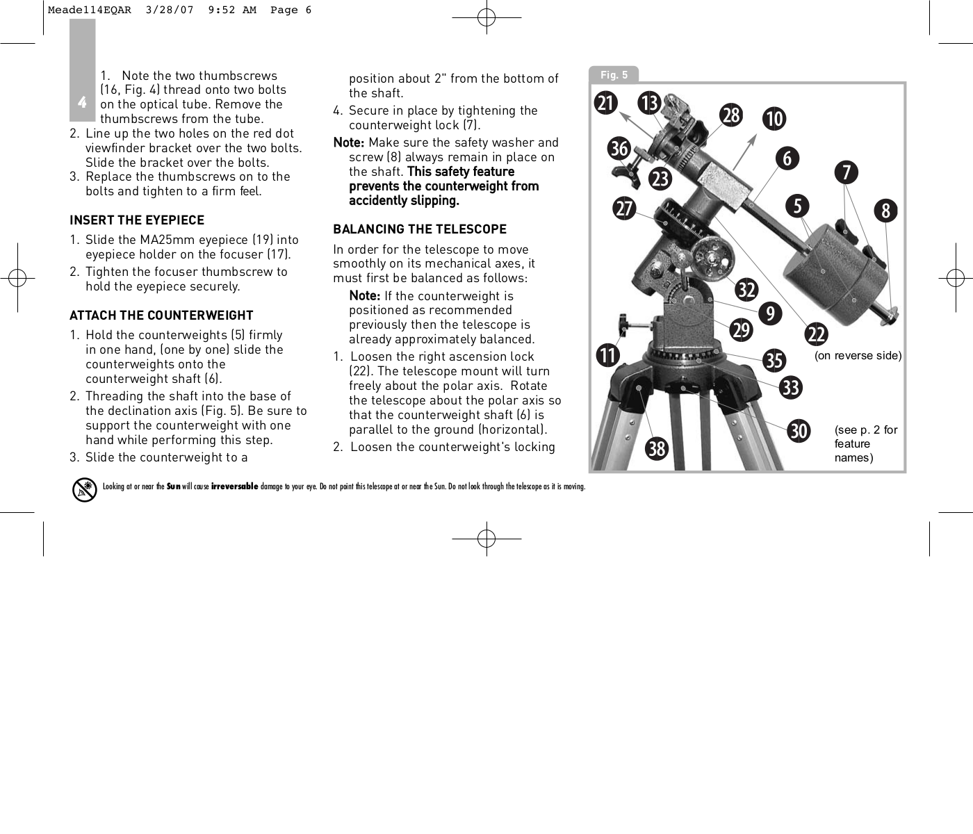 PDF manual for Meade Telescope 114EQD