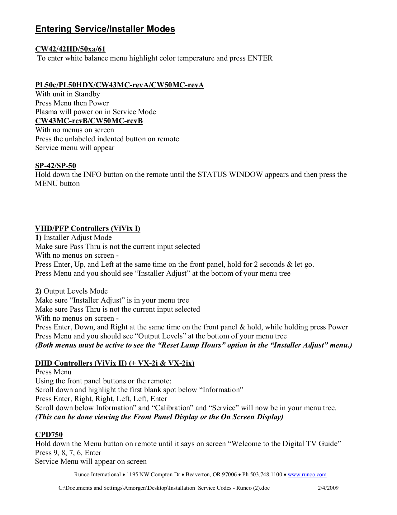 ... Runco Projector RS-1100 pdf page preview ...