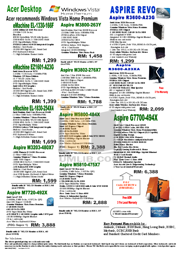 Download free pdf for Acer X233H Monitor manual