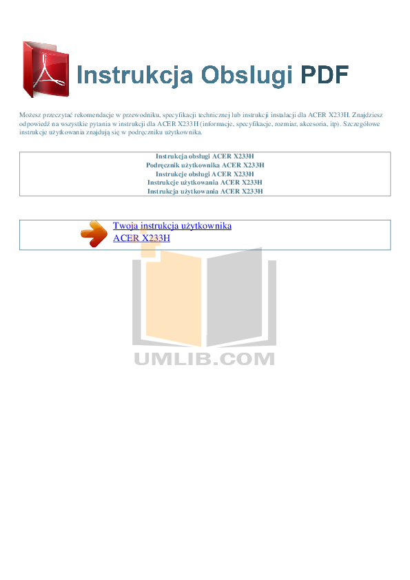Download free pdf for Acer X233H Monitor manual