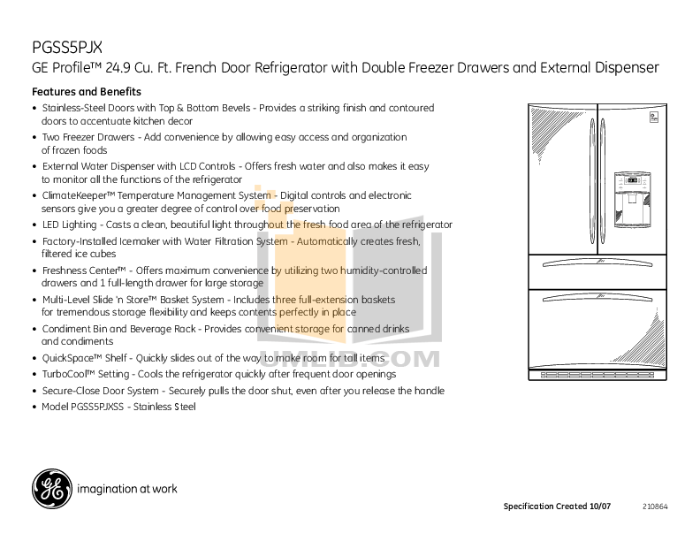 PDF manual for GE Refrigerator Profile PGSS5PJXSS