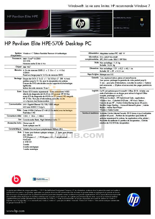 PDF Manual For HP Desktop Pavilion Elite HPE-570