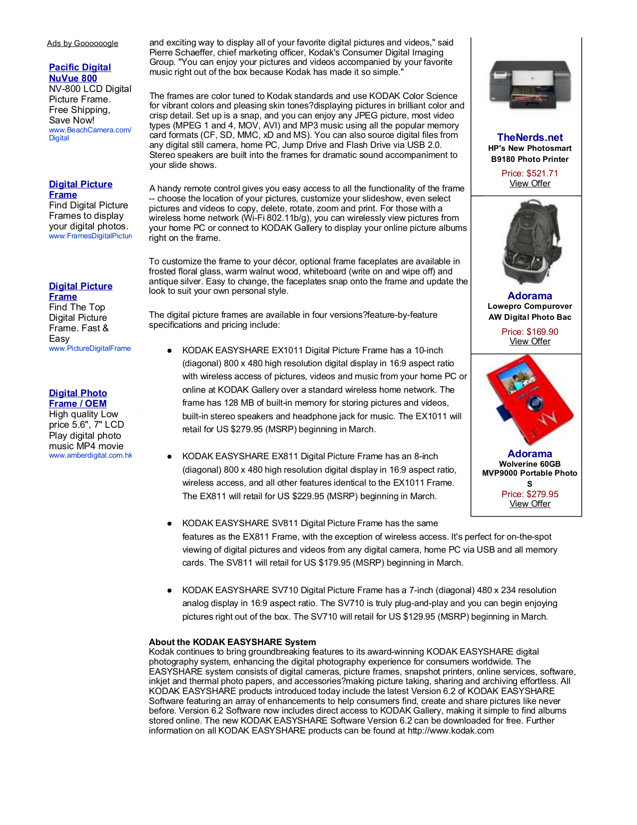 Pdf Manual For Kodak Digital Photo Frame Easyshare Sv710 Kodak Digital Photo Frame Easyshare Sv710 Pdf Page Preview