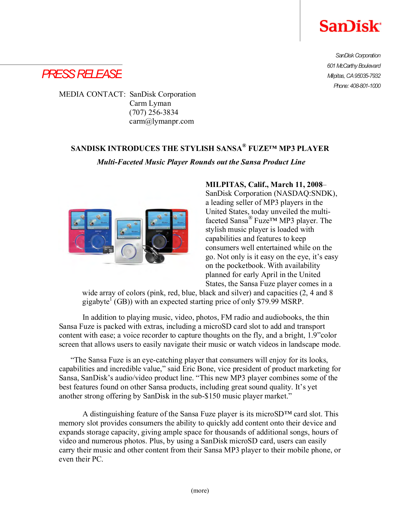 Download free pdf for Sandisk Sansa Sansa Fuze 2GB MP3 Player manual