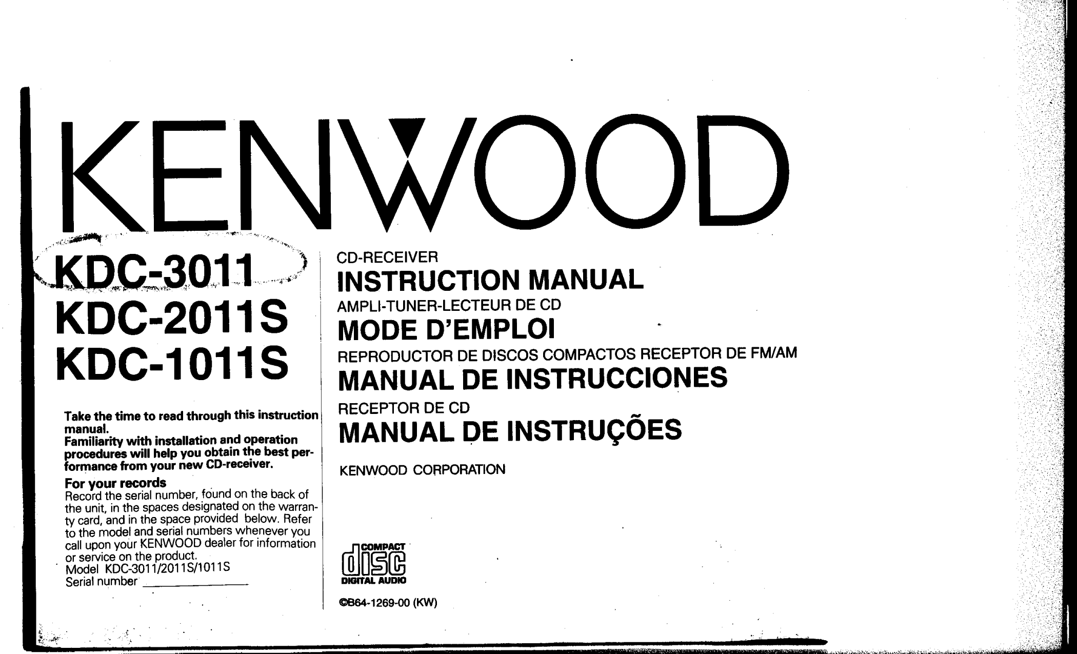 pdf for Kenwood Car Receiver KDC-3011 manual