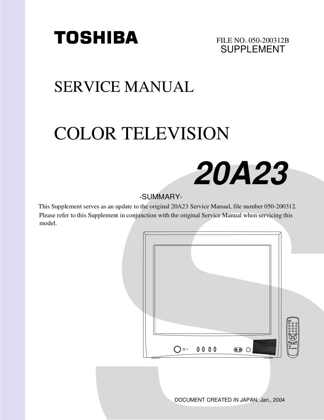 pdf for Toshiba TV 20A23 manual