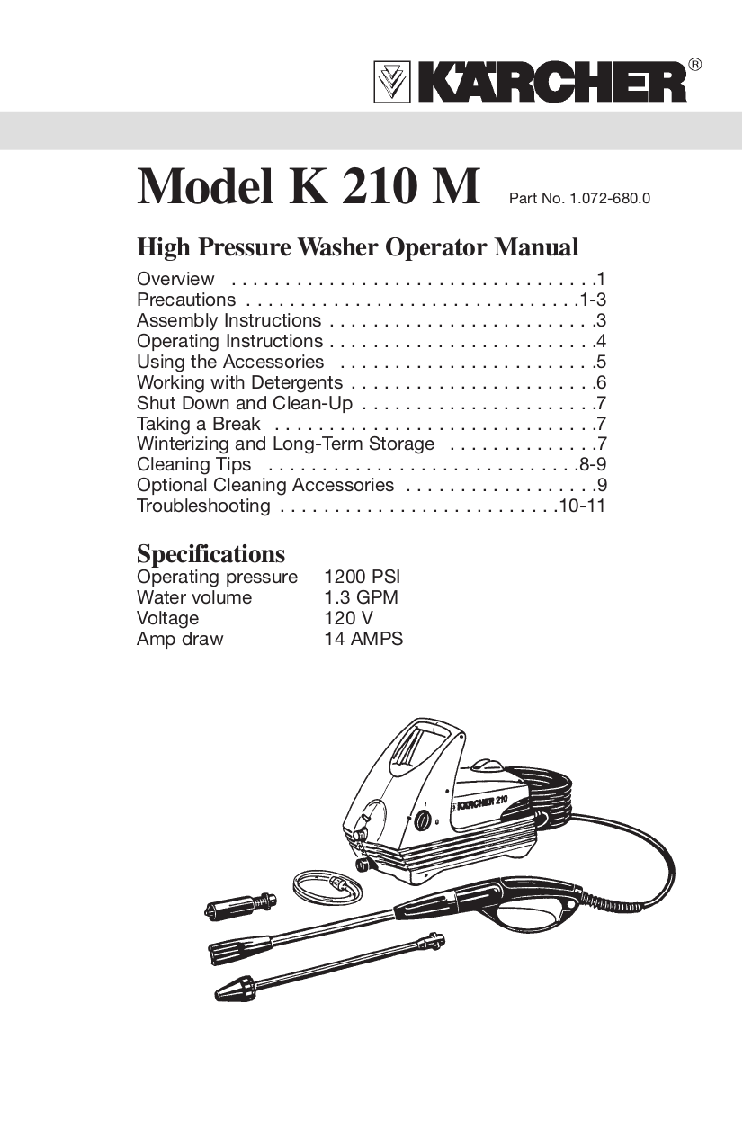 pdf for Karcher Other K 210 M Pressure Washers manual