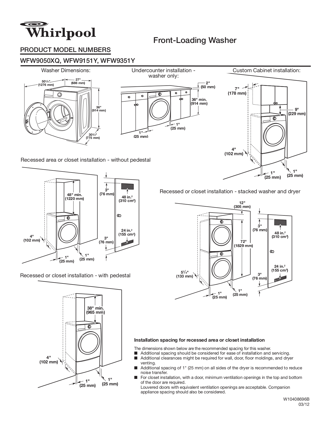 Download free pdf for Whirlpool WFW9351Y Washer manual